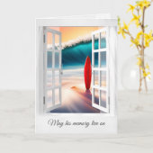 サーフボード及び海波悔やみや弔慰 カード (黄色い花)