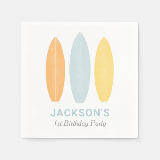 サーフボード子供の誕生日パーティー スタンダードカクテルナプキン (正面)