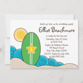 サーフボード子供へ誕生日パーティー(任意の年齢) 招待状 (正面)