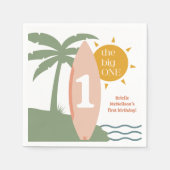 サーフボード海の最初の誕生日パーティー「ビッグ・ワン」 スタンダードカクテルナプキン (正面)