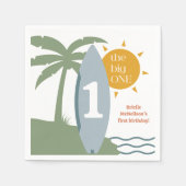 サーフボード海の最初の誕生日パーティー「ビッグ・ワン」 スタンダードカクテルナプキン (正面)