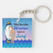 サーフボード海ウェーブブルーやる気を起こさせる引用文 キーホルダー (裏面)