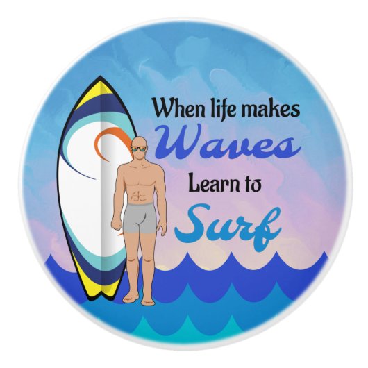 サーフボード海ウェーブブルーやる気を起こさせる引用文 セラミックノブ (正面)