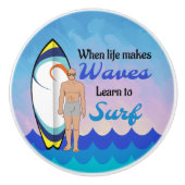 サーフボード海ウェーブブルーやる気を起こさせる引用文 セラミックノブ (正面)