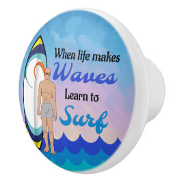サーフボード海ウェーブブルーやる気を起こさせる引用文 セラミックノブ