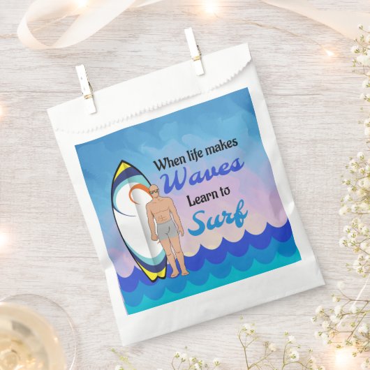 サーフボード海ウェーブブルーやる気を起こさせる引用文 フェイバーバッグ (クリップ留めされた状態)