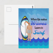 サーフボード海ウェーブブルーやる気を起こさせる引用文 ポストカード (正面/裏面)