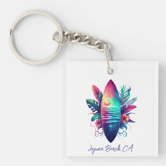 サーフボード熱帯ビーチ- キーホルダー (正面)