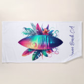 サーフボード熱帯ビーチ- ビーチタオル (正面)