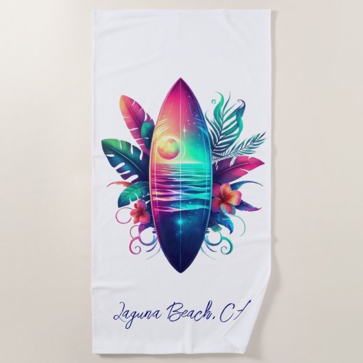 サーフボード熱帯ビーチ- ビーチタオル (正面)