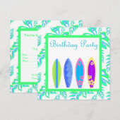 サーフボード グリーン ワイプアウト パーティー 招待状 (正面/裏面)