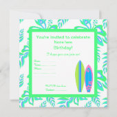 サーフボード グリーン ワイプアウト パーティー 招待状 (裏面)