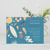 サーフボード&サン | 手描き夏の誕生日パーティー 招待状 (スタンド正面)