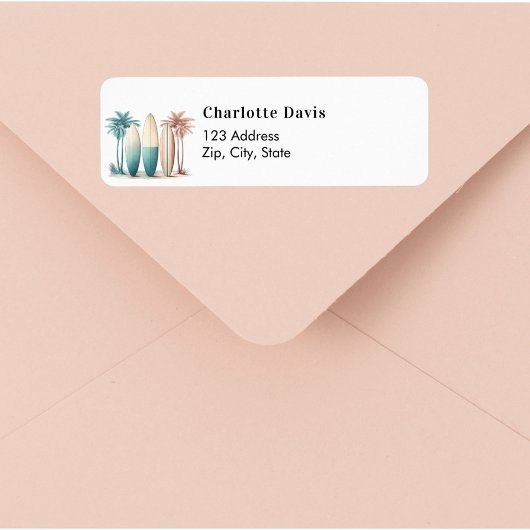 サーフボード　トロピカルビーチ　レトロ　戻る住所 ラベル