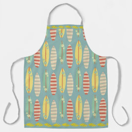 サーフボード、ハイビスカスの花ストライプのステッチ エプロン