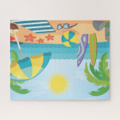 サーフボード&パームツリーとビーチの夏 ジグソーパズル (横)