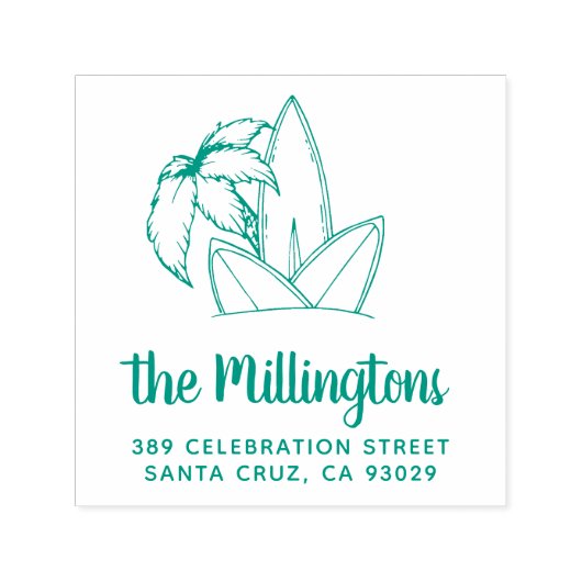 サーフボード&パームツリーファミリー名差出人住所 セルフインキングスタンプ (デザイン)
