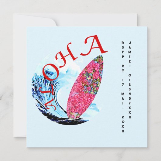 サーフボード ビーチ バースデー パーティー 招待状 (裏面)