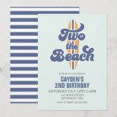 サーフボード ビーチ 2歳 誕生日 招待状 (正面/裏面)