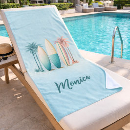 サーフボード ヤシの木 レトロ サージュグリーン ビーチタオル