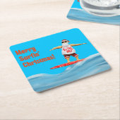 サーフメリーボードスローPサーフィンクリスマスサンタ スクエアペーパーコースター (アングル)