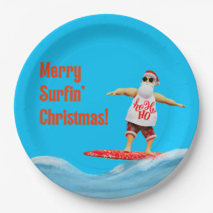 サーフメリーボードスローPサーフィンクリスマスサンタ ペーパープレート
