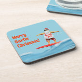サーフメリーボード上のサーフィンクリスマスサンタ コースター (左側)