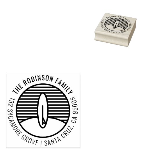 サーフモダンボードスケッチファミリー差出人住所 ラバースタンプ (押印)