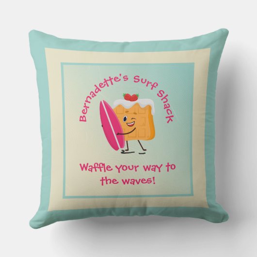 サーフユーモアのあるボード名付きワッフルサーファー文字 クッション (裏面)