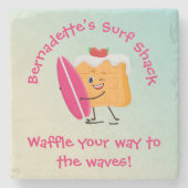 サーフユーモアのあるボード名付きワッフルサーファー文字 ストーンコースター (正面)