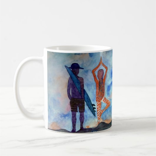 サーフヨガロマンチック絵画ズホワイトマグ コーヒーマグカップ (左)