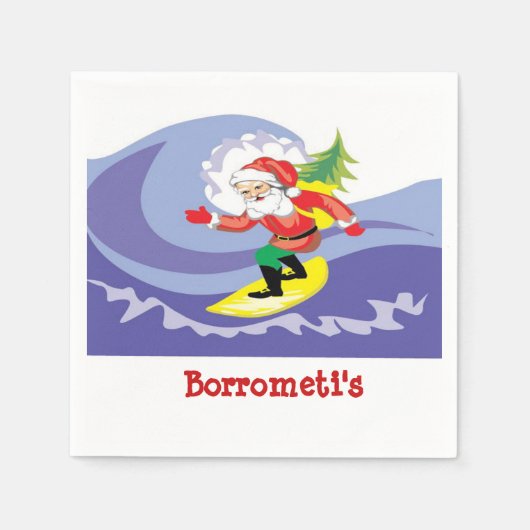 サーフンサンタクラークルナパーソナライズされたプキン スタンダードカクテルナプキン (正面)