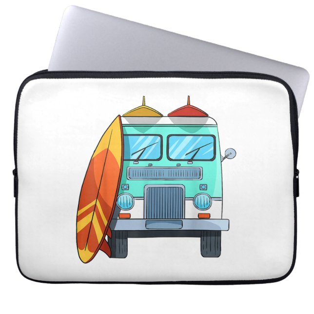 サーフヴァンサーフボードパームツリーズサーフィンサーファーウェーブズ ラップトップスリーブ (正面)