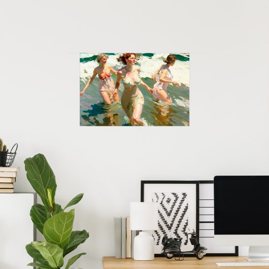 サーフ中の女の子 ポスター (ホームオフィス)