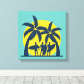 サーフ太陽とヤシの木サーフカッコいい キャンバスプリント (インサイチュ (ウッドフロア))