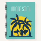 サーフ太陽とヤシの木サーフカッコいい ノートブック (正面)