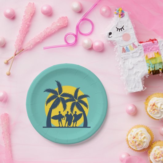サーフ太陽とヤシの木サーフカッコいい ペーパープレート (パーティー)