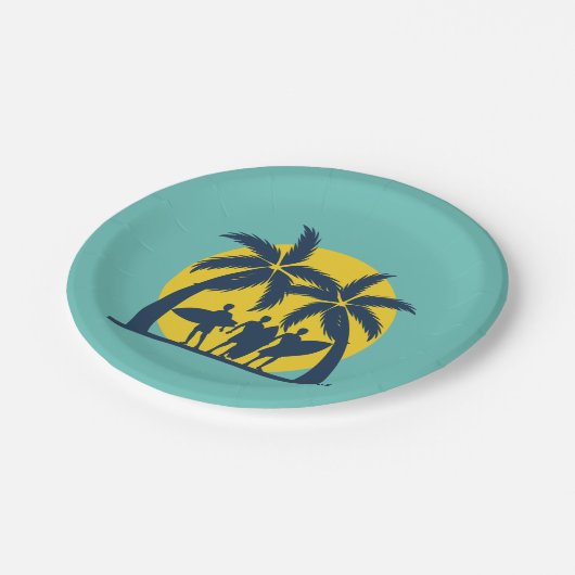 サーフ太陽とヤシの木サーフカッコいい ペーパープレート (アングル)