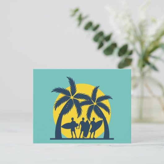 サーフ太陽とヤシの木サーフカッコいい ポストカード (スタンド正面)