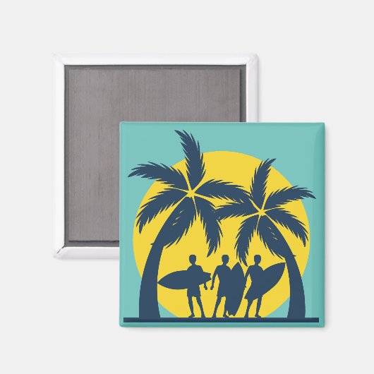 サーフ太陽とヤシの木サーフカッコいい マグネット (正面/裏面)