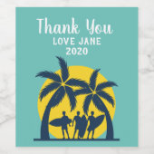 サーフ太陽とヤシの木サーフカッコいい ワインラベル (シングルラベル)