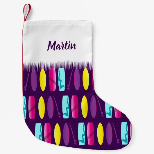 サーフ数々のボード色サーフィンパターン スモールクリスマスストッキング (正面)