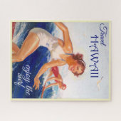 サーフ楽しむハワイ旅行ポスター ジグソーパズル (横)