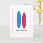 サーフ結婚ボード記念日おめでとう カード (黄色い花)