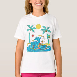 サーフ&ウェーブ – カートゥーン ビーチ ガール Tシャツ