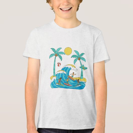 サーフ&ウェーブ – カートゥーン ビーチ ボーイ Tシャツ (正面)