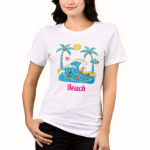 サーフ＆ウェーブ カートゥーン ビーチ 女性 Tシャツ