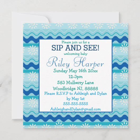サーフ＆サン ネイビー ベイビー シップ＆シー 招待状 (正面)