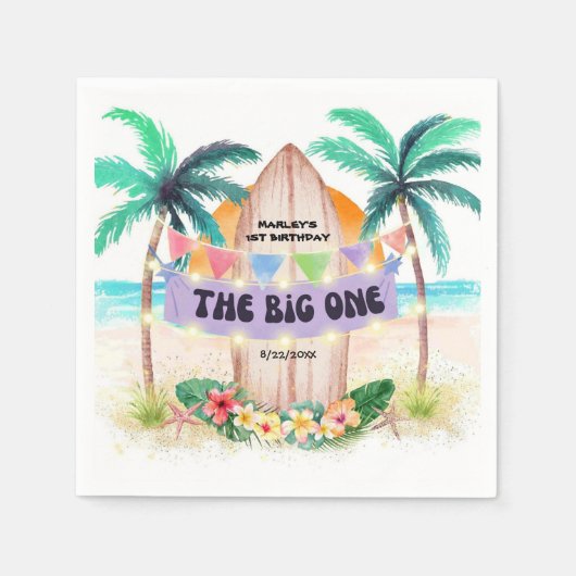 サーフ&シー |ビッグワンビーチ誕生日 スタンダードカクテルナプキン (正面)