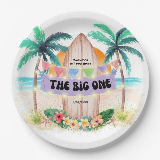 サーフ&シー |ビッグワンビーチ誕生日 ペーパープレート (正面)